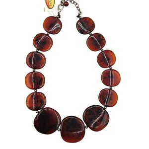 VTG Talbot's Womens 20" Rootbeer Flat Round Plastic Beaded Short Necklace MCM